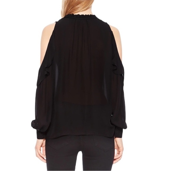 Parker Marjorie Cold Shoulder Silk Blend Ruffle Blouse Black Size Small - Picture 3 of 10